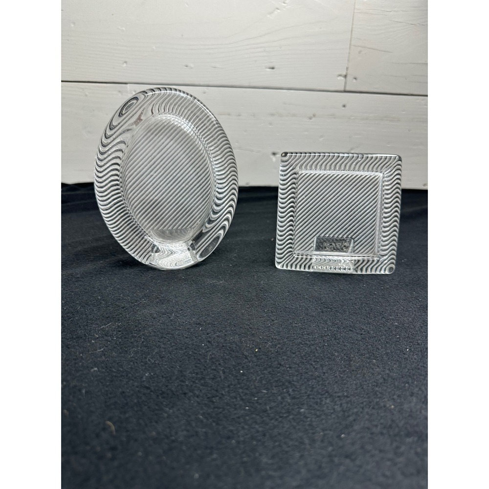 Mikasa Crystal Picture Frames Set of 2 Ribbed Wavy Glass Oval Square Japan